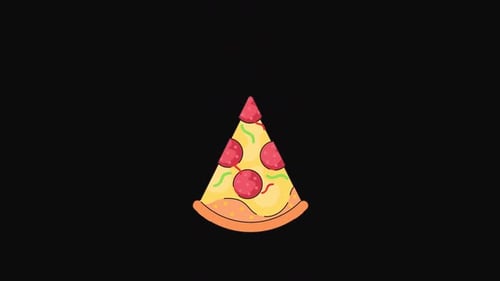 Flat Design Pizza Slice with Animated Pop-Up Toppings