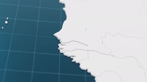 Destaque con azul el mapa 3D de Senegal con puntero rodeado de otros países en blanco