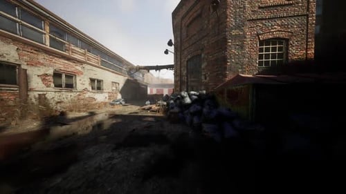 Abandoned Factory with Collapsing Brick Structures in Deteriorating Condition