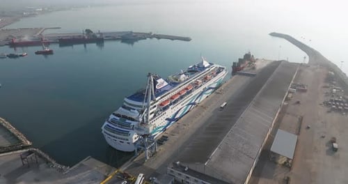 Aerial View of a Cruise Ship Moored in the Port