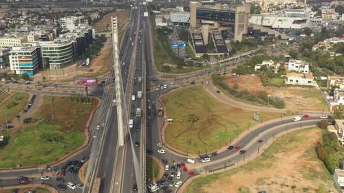 Aerial view of cable-stayed briedge of Casablanca with the traffic