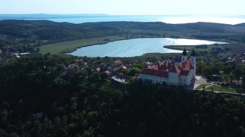 Beutiful church in summer at the lake Balaton. Tihany town, Hungary
Recorded with a DJI Mavic 2 pro