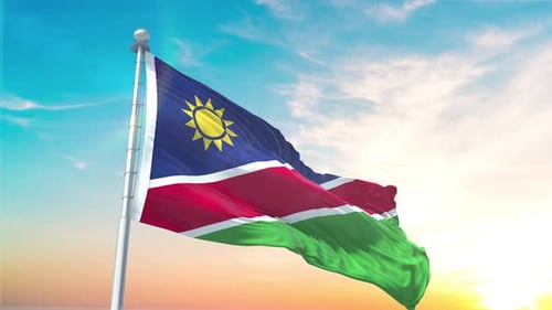 Namibia Flag Waving Realistic With Sky