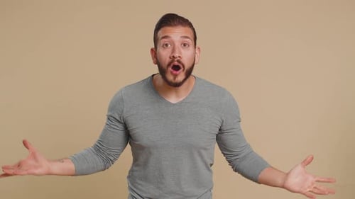 Excited Amazed Man Showing Head Explosion Looking Worried Shocked Surprised Guy Wow Idea Eureka