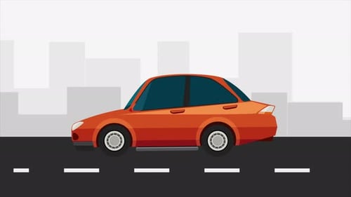 Cartoon Red Car Driving In The City 4K