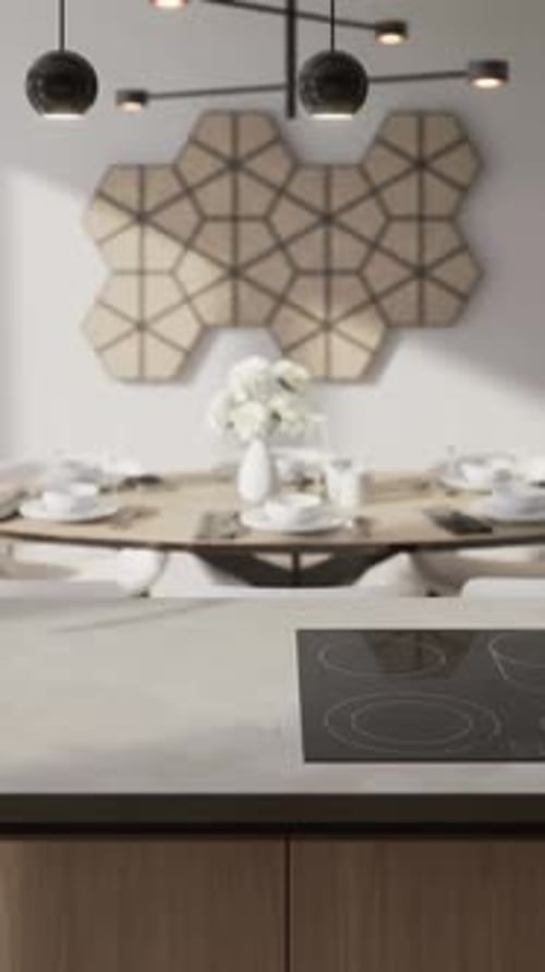 Modern Kitchen Interior Pan Revealing Counter and Appliances