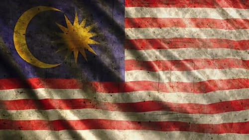 Grungy Distressed Malaysia Flag Waving Animation Loop