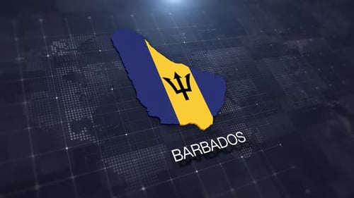 Barbados Map Flag Reveal with Digital Grid Background