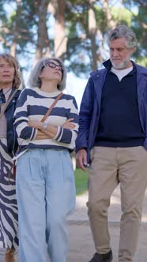 Group of Stylish Senior Friends Walking in a Park