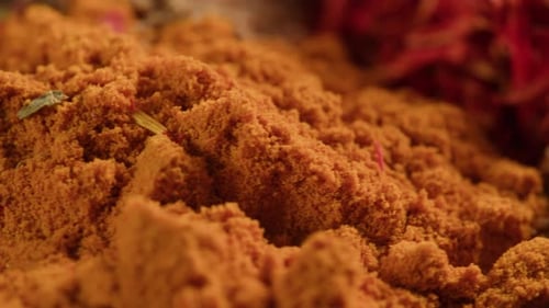 Mix Spices Dried Pink Black Pepper Green Dill Red Paprika Yellow Turmeric Garlic Salt Closeup Macro