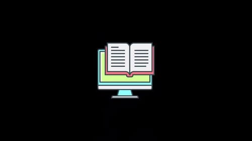 Animated Monitor and Open Book Flat Design Icon