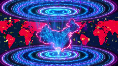 China Global Digital Network Futuristic Map, Data Flow, Technology, And Geopolitical Connectivity