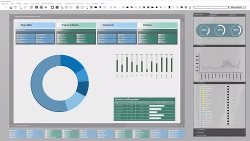 3D-Rendering der Benutzeroberfläche von Finanzsoftware, die zur Erstellung von Geschäftswachstumsdiagrammen verwendet wird