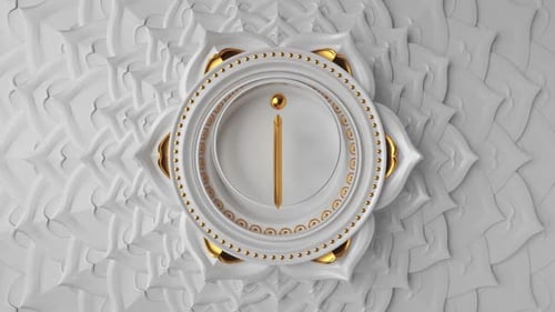 Símbolo 3D do chakra raiz girando sobre fundo branco.