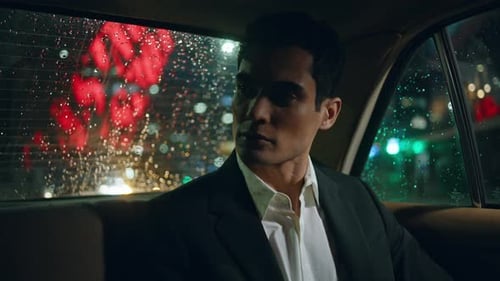 Handsome Young Adult Sits Brooding in a Car