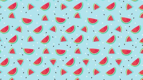 Seamless Looping Watermelon Slices Pattern in Flat Design Style