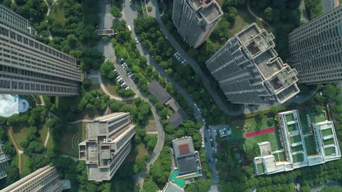 Birds Eye Aerial View of Buildings and City
