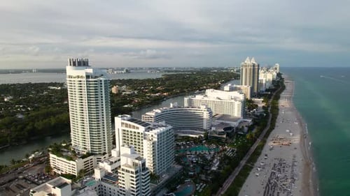 Drone clip of the Fontainebleau Hotel, Miami Beach Florida.