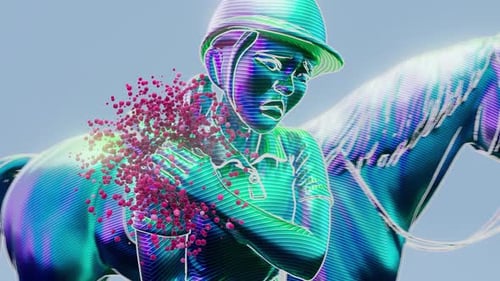 Futuristic Digital Horse and Rider with Particle Dissipation Effect