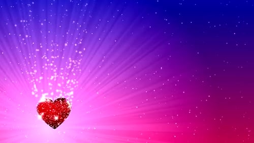 Animated Sparkling Red Heart on Vibrant Gradient Background Loop