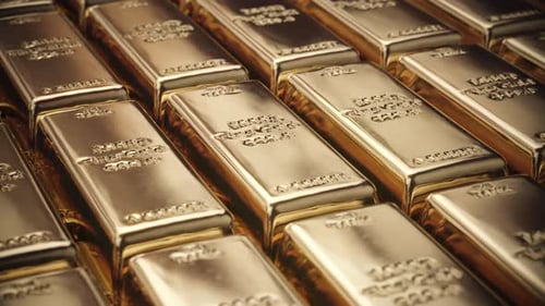 Rows of Gleaming Gold Bars Reflecting Light