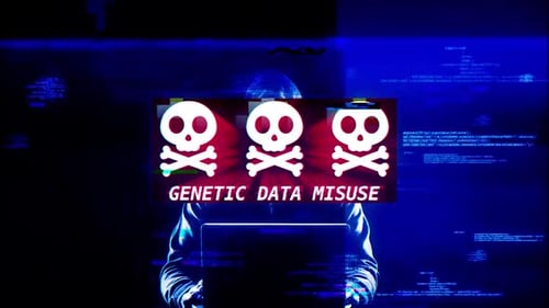 Hacker with Genetic Data Misuse Glitch Warning