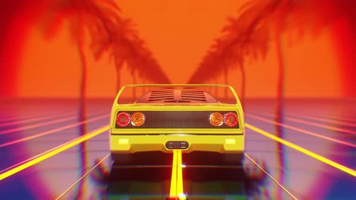 Retro Synthwave Sports Car Driving Animation