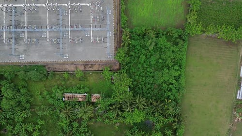 Aerial view of a high voltage substation