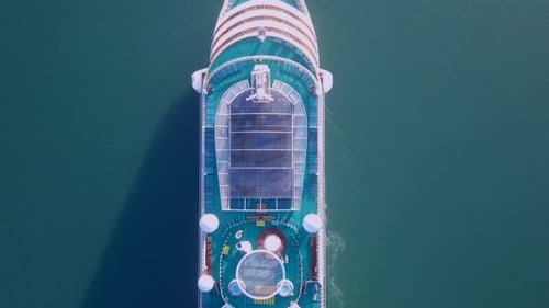 Large cruise ship at sea, Aerial follow footage