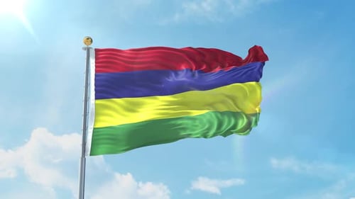 Mauritius National Flag Waving in the Wind