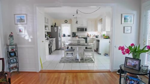 Brightly Lit Home Interior with Living Room and Kitchen