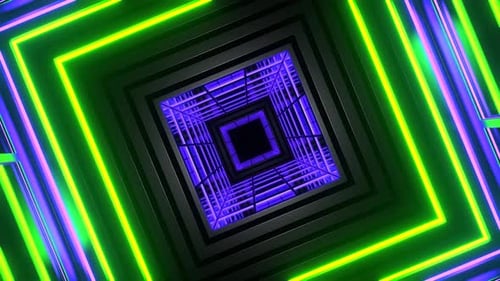 Purple And Lime Square Strobe Light Tunnel Background Vj Loop In 4K