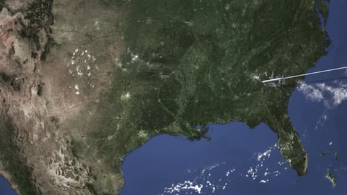 Airplane Flying to Dallas United States on the Map
