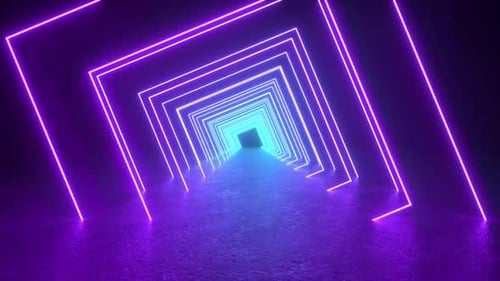 Neon Lights Tunnel in Dark Room