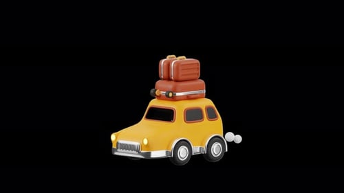 Animated 3D Yellow Car with Luggage for Travel