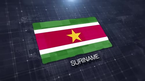 Suriname Flag Digital Waving Reveal on Futuristic Grid Background
