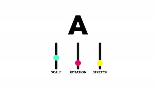 Animated UI Concept Showing a Letter A Transforming Via Sliders That Control Scale Rotation and