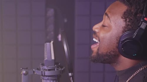 Professional Black Singer Performing in Recording Studio