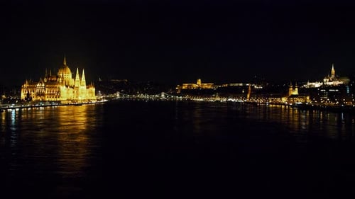 Budapest city (Hungary capital) center view with Parliament building (Buda Castle) and Danube river