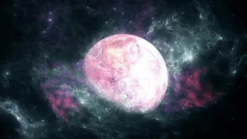 Abstract Rotating Planet and Colorful Nebula in Space