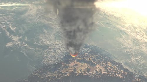 Catastrophic Meteor Impacting Earth with Smoke Plume