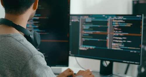 Group Adult Asia male, female freelance typing write prompt AI bot IT app smart program nomad.