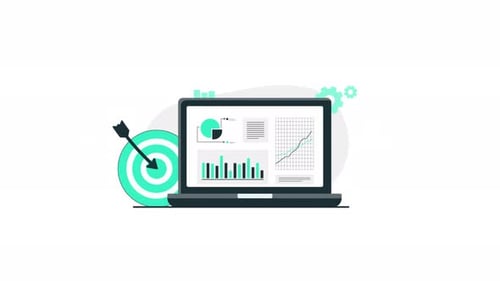 Animated Business Analytics Laptop with Growth Charts and Target