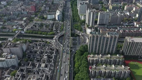 Aerial View of a Bustling City with Modern Skyscrapers Hangzhou China