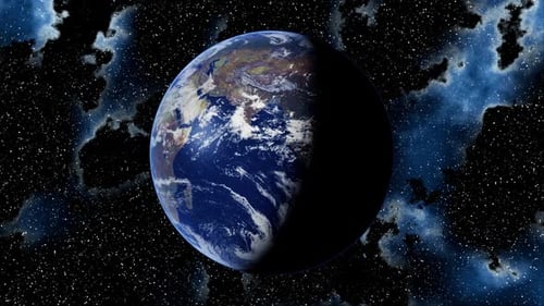 Realistic Earth Globe Rotating in Starry Nebula Space