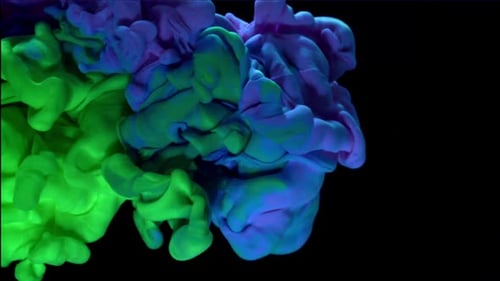 Blue and Green Paints in Water on a Black Background Filmed on a Highspeed Camera at 1000 Fps