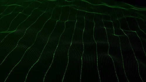Abstract green minimalist wave background. Glowing information moves smoothly against a clean, dark