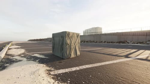 3D Rendered Covered Cube with Camera Orbit on Road