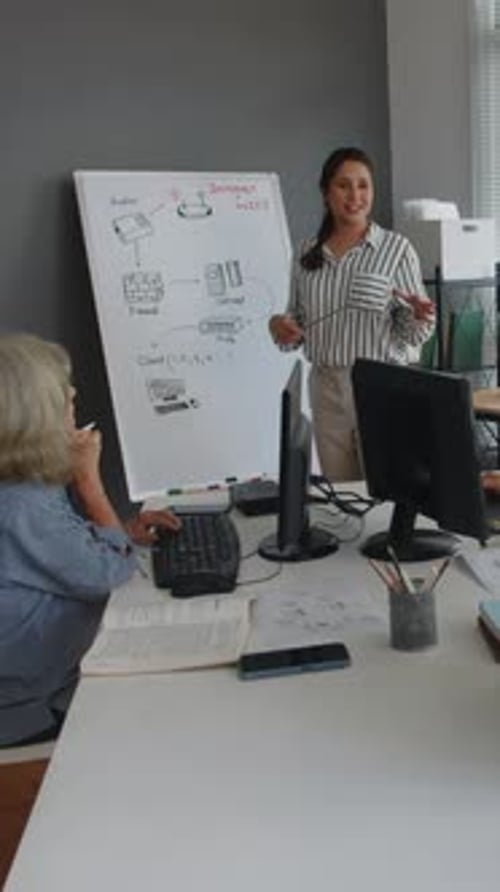 Businesswoman Giving Presentation to Colleague in Office