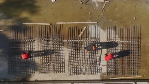 Aerial Video of Rebar Grid Assembly Process